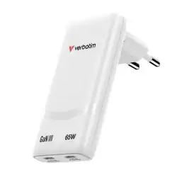32355 VERBATIM CARGADOR PARED GAN FOLD 'N' GO 65W 2XUSB-C 3.0 BLANCO