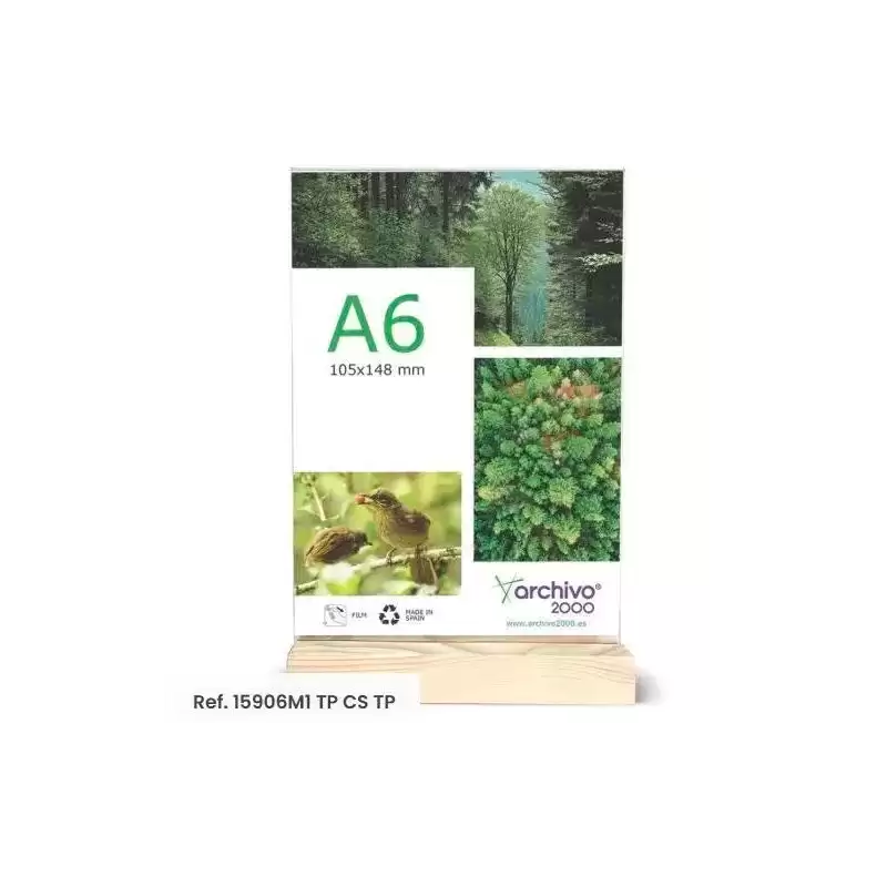 15906M1 CS TP ARCHIVO 2000 EXPOSITOR DE SOBREMESA SOSTENIBLE DOBLE CARA A6 VERTICAL METACRILATO CON BASE DE MADERA