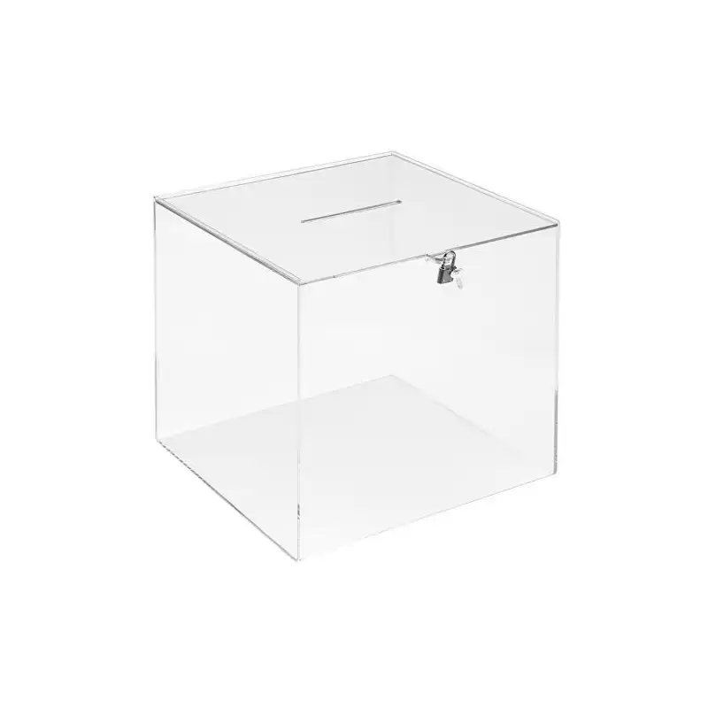 652003 CS TP ARCHIVO 2000 URNA CUADRADA CON LLAVE Y RANURA SUPERIOR 300X300X300MM METACRILATO 4MM TRANSPARENTE