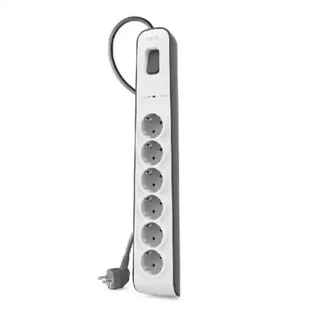 BSV603VF2M-V2 BELKIN REGLETA DE PROTECCION CONTRA SOBRETENSIONES CON 6 TOMAS BOTÓN DE APAGADO Y ENCENDIDO 2 METROS BLANCO/GRIS