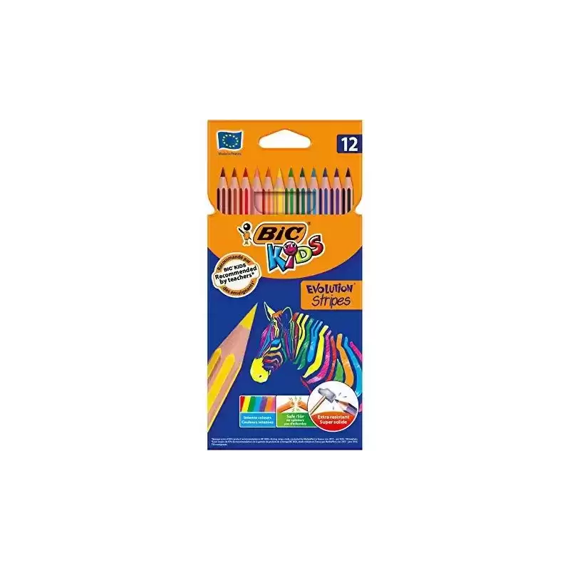 9505222 BIC LÁPICES DE COLORES KIDS EVOLUTION STRIPES C/SURTIDOS ESTUCHE 12 UD