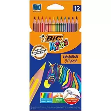 9505222 BIC LÁPICES DE COLORES KIDS EVOLUTION STRIPES C/SURTIDOS ESTUCHE 12 UD