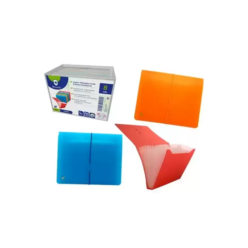 311829 BISMARK CARPETA FUELLE ACORDEÓN 13 C/GOMA A5 PP TRANSPARENTE C/SURTIDOS