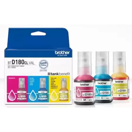 BTD180CLVAL BROTHER PACK 3 BOTELLAS DE TINTA C/M/Y DCP-T580DW/T780DW
