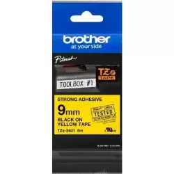TZES621 BROTHER CINTA ROTULADORA LAMINADA SUPER ADHESIVA TEXTO NEGRO SOBRE AMARILLO - 9MMX8M