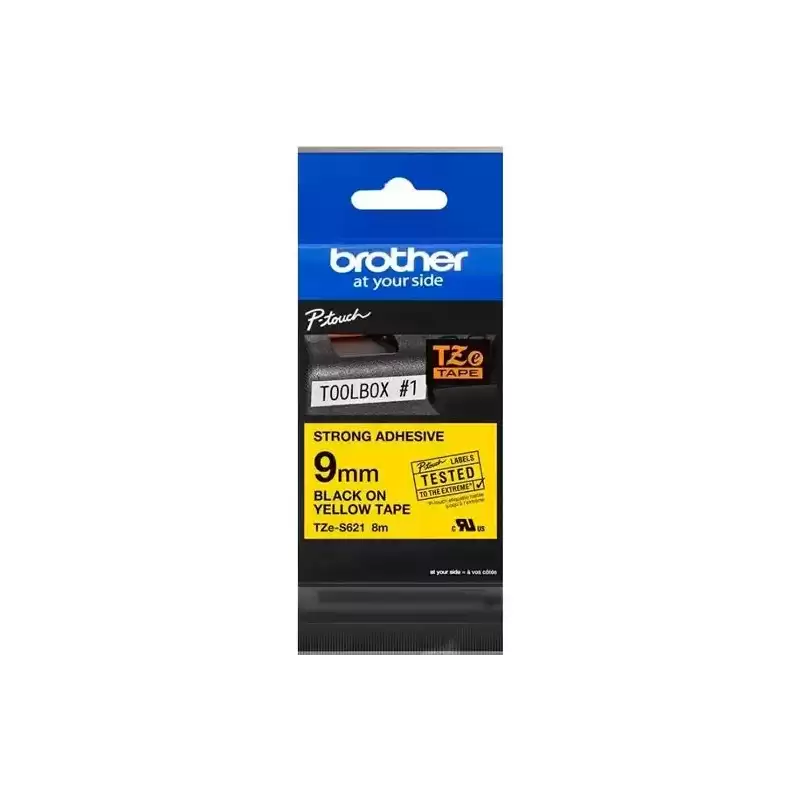 TZES621 BROTHER CINTA ROTULADORA LAMINADA SUPER ADHESIVA TEXTO NEGRO SOBRE AMARILLO - 9MMX8M