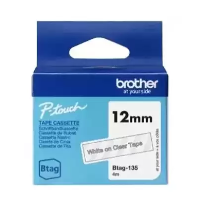 BTAG135 BROTHER CINTA DOMÉSTICA BTAG BLANCO SOBRE TRANSPARENTE - PTN10