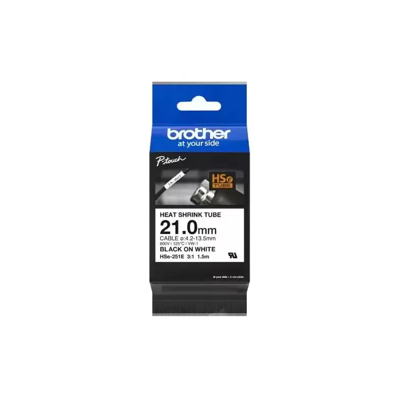 HSE251E BROTHER CINTA TUBO TERMORETRÁCTIL TEXTO NEGRO SOBRE BLANCO 21MMX1