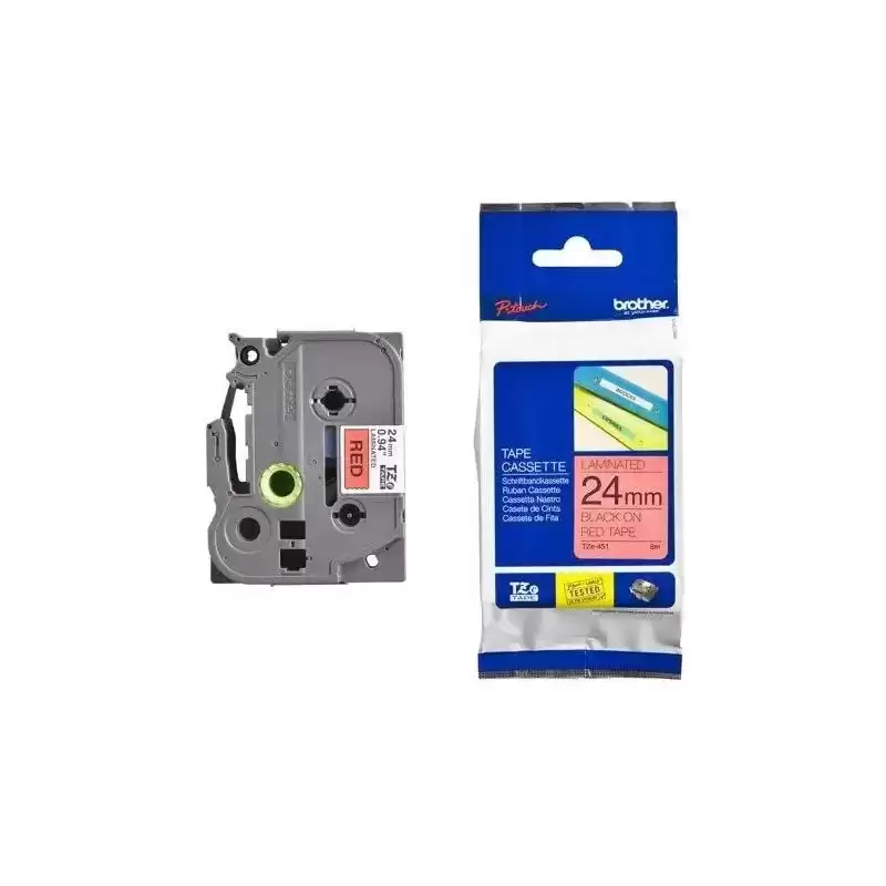 TZE451 BROTHER CINTA ROTULADORA LAMINADA TEXTO NEGRO SOBRE ROJO - 24MMX8M