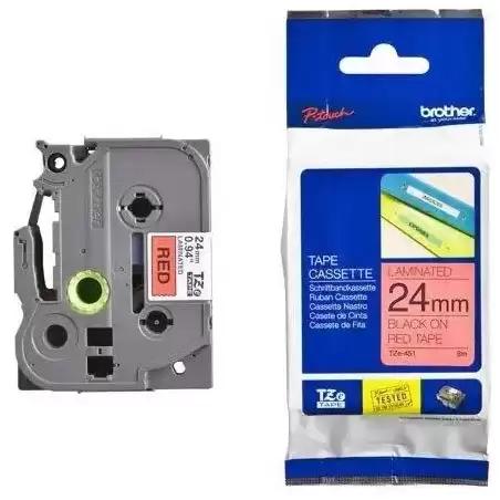 TZE451 BROTHER CINTA ROTULADORA LAMINADA TEXTO NEGRO SOBRE ROJO - 24MMX8M