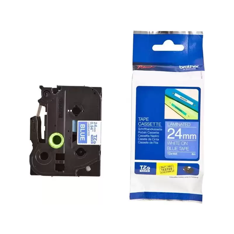 TZE555 BROTHER CINTA ROTULADORA LAMINADA TEXTO BLANCO SOBRE AZUL - 24MMX8M