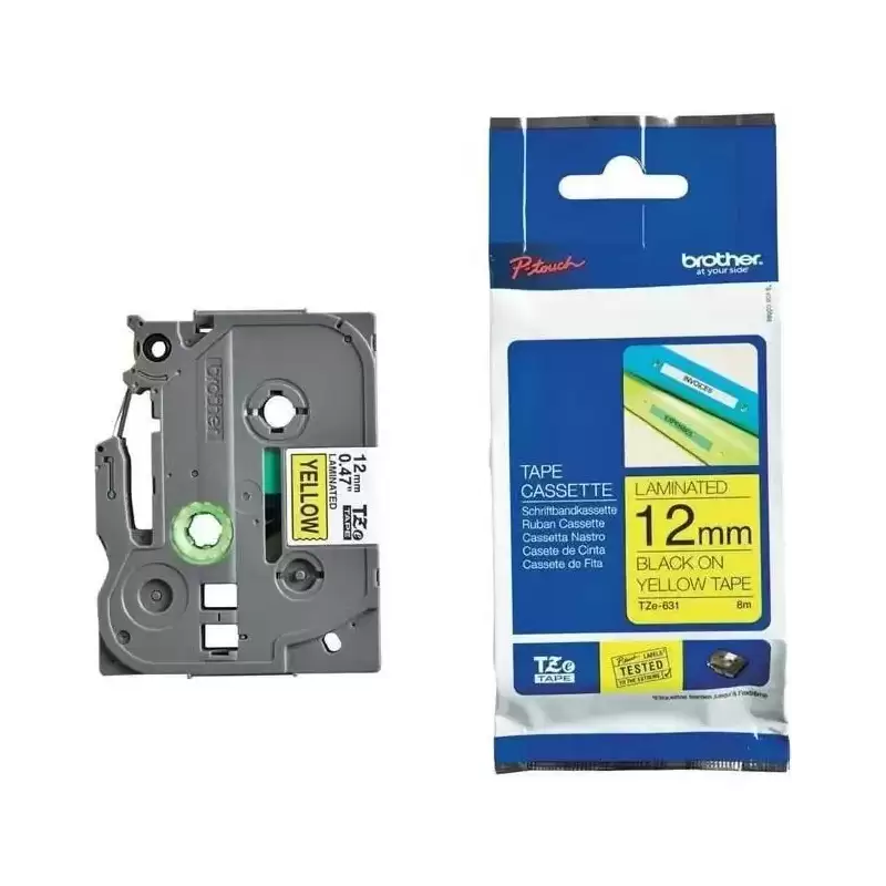 TZE631 BROTHER CINTA ROTULADORA LAMINADA TEXTO NEGRO SOBRE AMARILLO - 12MMX8M