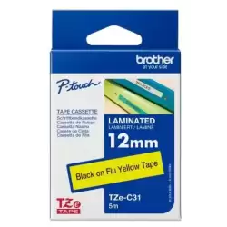 TZEC31 BROTHER CINTA ROTULADORA LAMINADA NEGRO SOBRE AMARILLO FLUOR - 12MMX5M