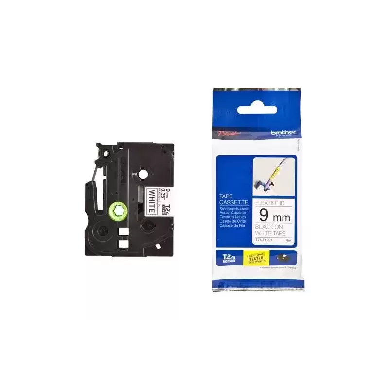 TZEFX221 BROTHER CINTA ROTULADORA LAMINADA FLEXIBLE TEXTO NEGRO SOBRE BLANCO - 9MMX8M