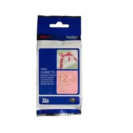 TZERE34 BROTHER CINTA ROTULADORA TELA SATINADA NO ADHESIVO TEXTO DORADO SOBRE TEJIDO ROSA - 12MMX4M