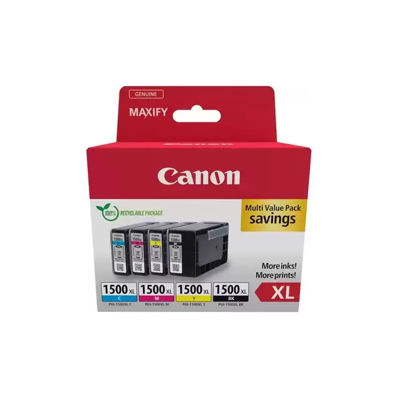 9182B010 CANON TINTA ECOPACK BK+C/M/Y PACK 4XL PARA MAXIFY IB 4050/4150 - MB 5150/5155/5350/5450 - PGI 1500XL