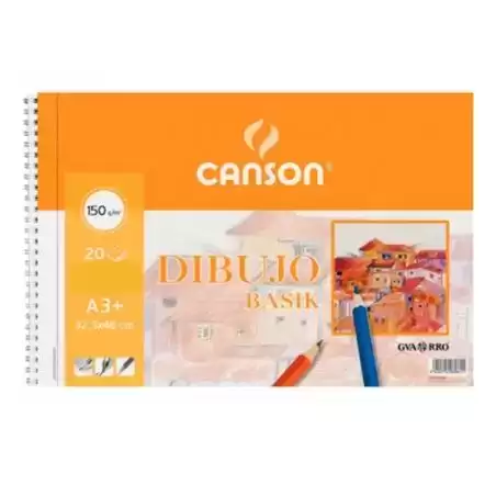 C200400694 CANSON BLOC DIBUJO BASIK ESPIRAL 20H A3+ 150GR MICROPERFORADO PACK 10 UD BLANCO NATURAL