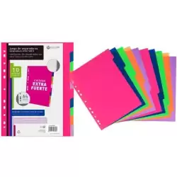 49051099 CARCHIVO SEPARADORES 10 POSICIONES A4 PP EXTRA FUERTE FASHION COLORES