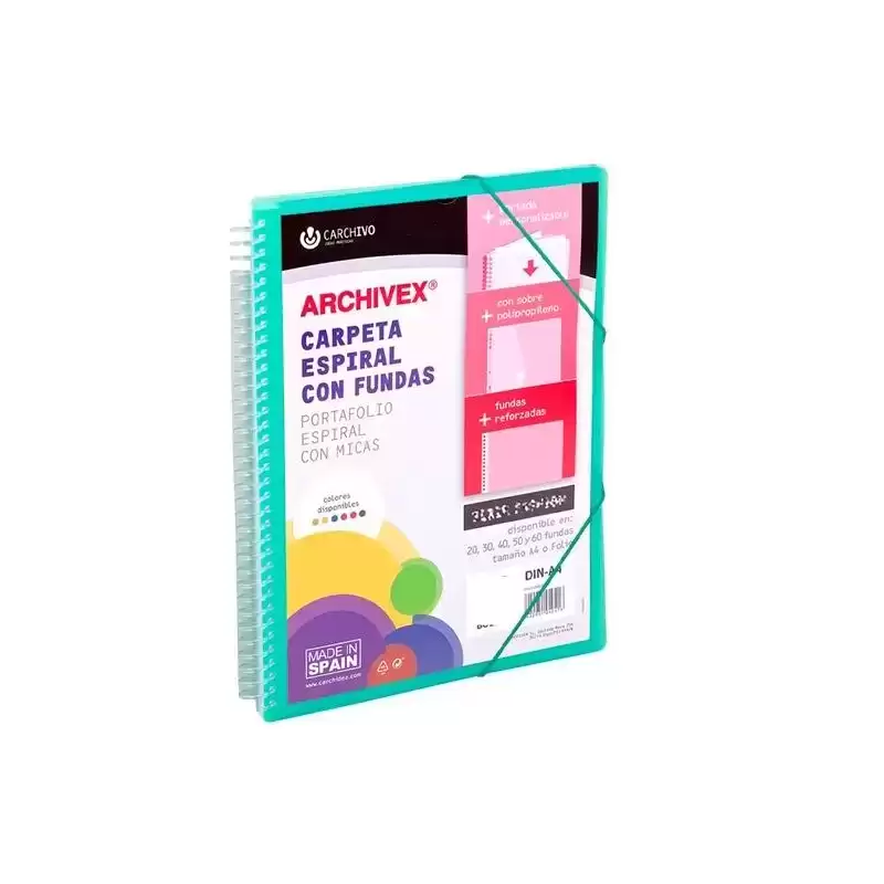 53033054 CARCHIVO CARPETA CON FUNDAS 30 ARCHIVEX STAR ESPIRAL A4 C/GOMAS SOBRE C/SOLAPA PERSONALIZABLE VERDE