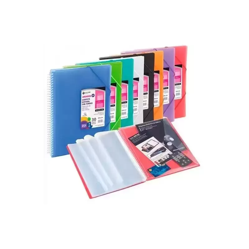 53038053 CARCHIVO CARPETA ARCHIVEX-STAR ESPIRAL PP EXTRA 80 FUNDAS A4 C/SOBRE CIERRE C/GOMAS ROJO