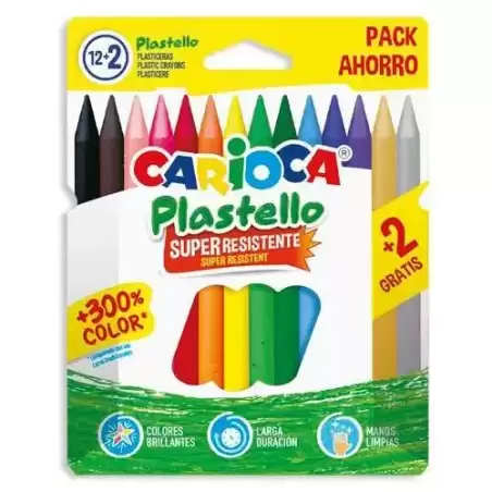 42714 CARIOCA PLASTICERAS RESISTENTES PLASTELLO COLORES SURTIDOS ESTUCHE 12+2 UD