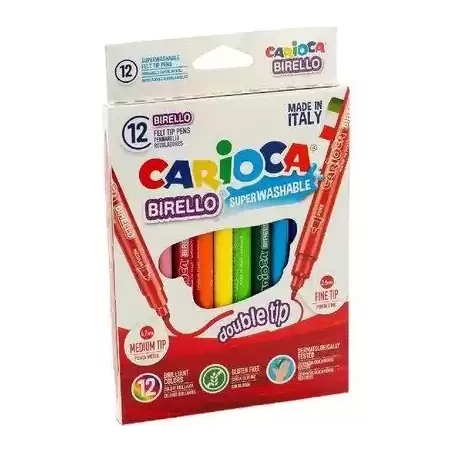 42753 CARIOCA ROTULADOR BIRELLO DOBLE PUNTA FINA/MEDIA COLORES SURTIDOS ESTUCHE 12 UD