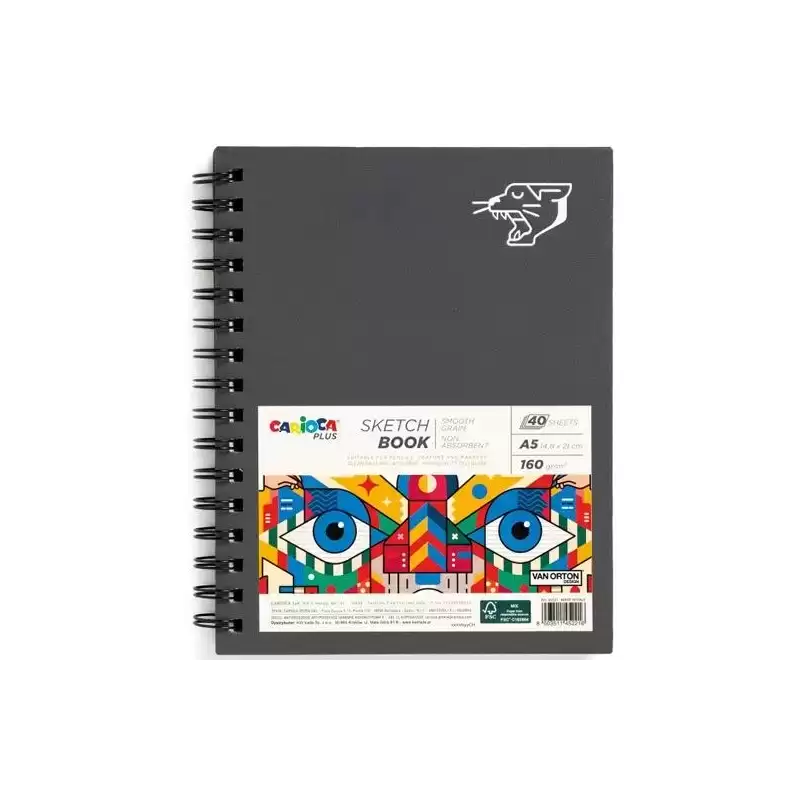 45226 CARIOCA PLUS BLOC DE DIBUJO SKETCHBOOK ESPIRAL A5 40H PRECORTADAS 160GR