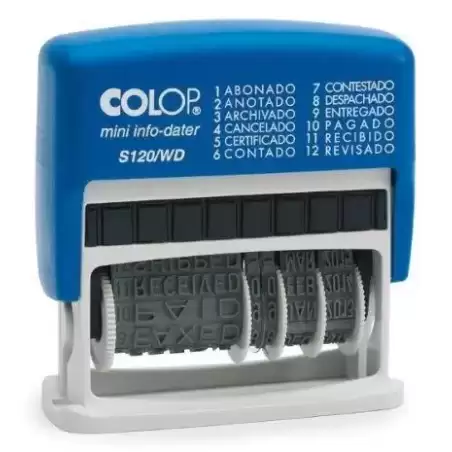 104961 COLOP SELLO PRINTER S120/WD 4MM FORMULA/FECHA ESPAÑOL AZUL/BICOLOR