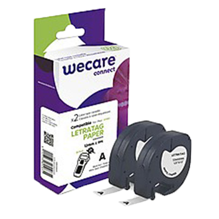 K80006W4 ARMOR    WECARE Etiqueta Blanca Texto negro para DYMO LETRATAG PAPER 12mmx4m. Dos cintas por caja