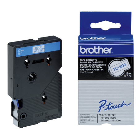 TC203 BROTHER Cinta laminada blanco/azul 12mm