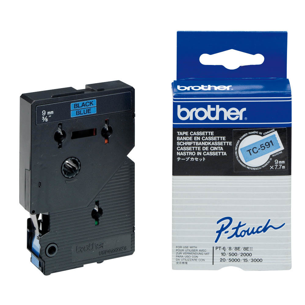 TC591 BROTHER Cinta laminada azul/negro 9mm