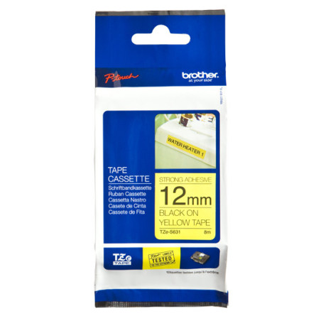 TZES631 BROTHER Cinta laminada Amarillo / negro (Superadhesiva) 12mm