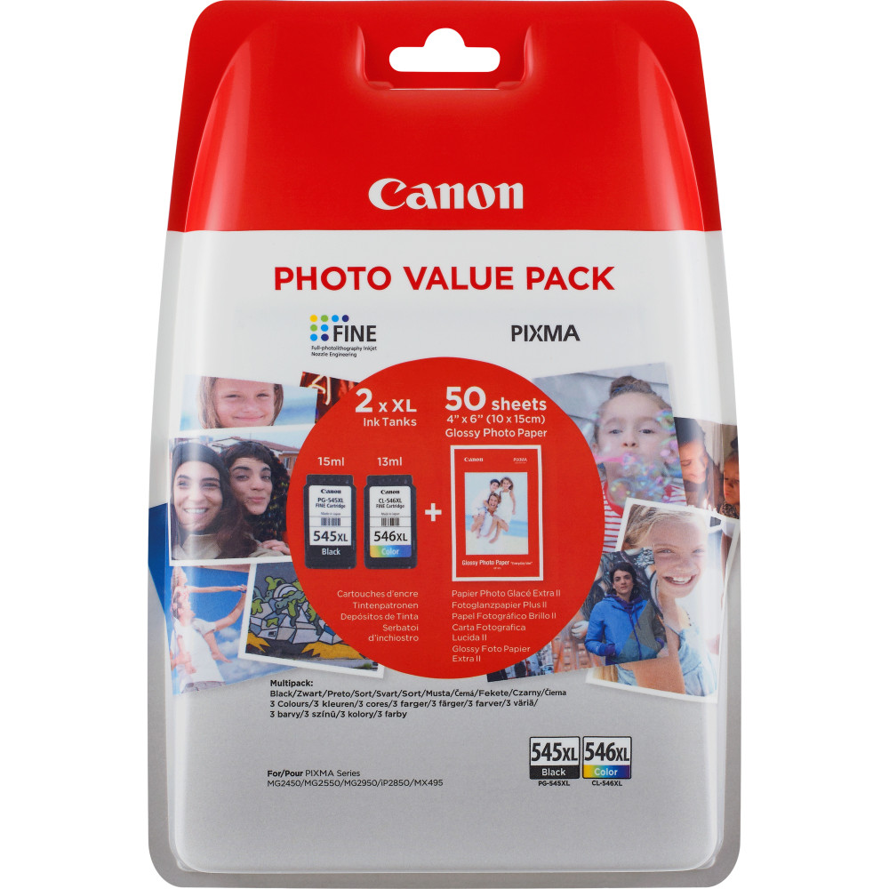 8286B006 CANON Value Pack negro / varios colores 2 Cartuchos de tinta: PG-545XL + CL-546XL + 50 hojas 10 x 15