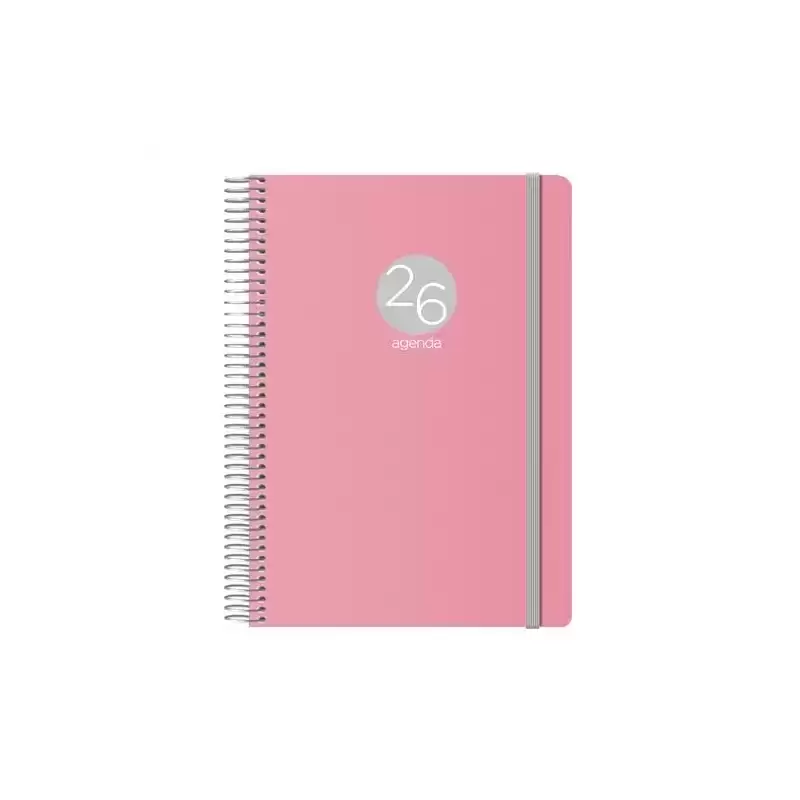 12688-2026 DOHE AGENDA ANUAL MEMPHIS ESPIRAL 15X21CM DP CIERRE C/GOMA PP ROSA 2026