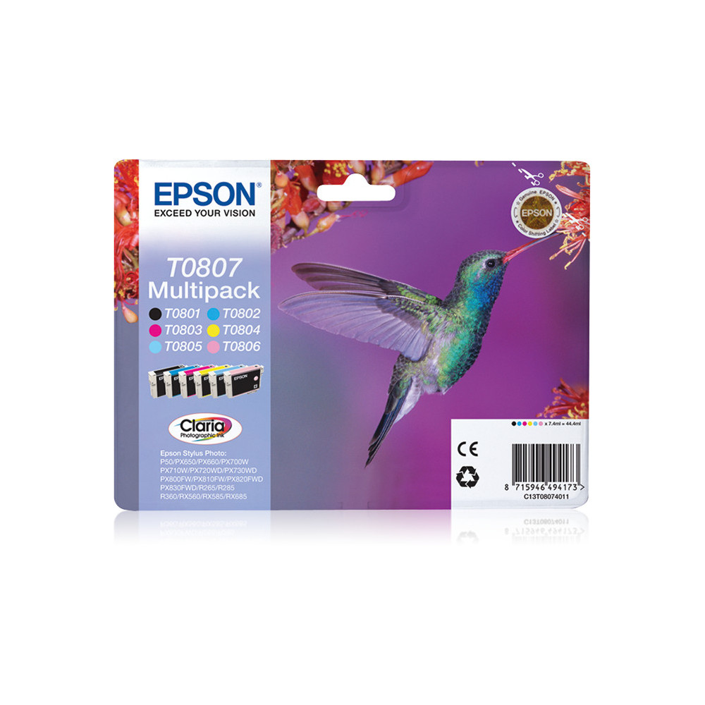C13T08074021 Epson Stylus Photo R-265/360 Cart. Multipack 6 colores (Radiofrecuencia + acoustic magnetic)
