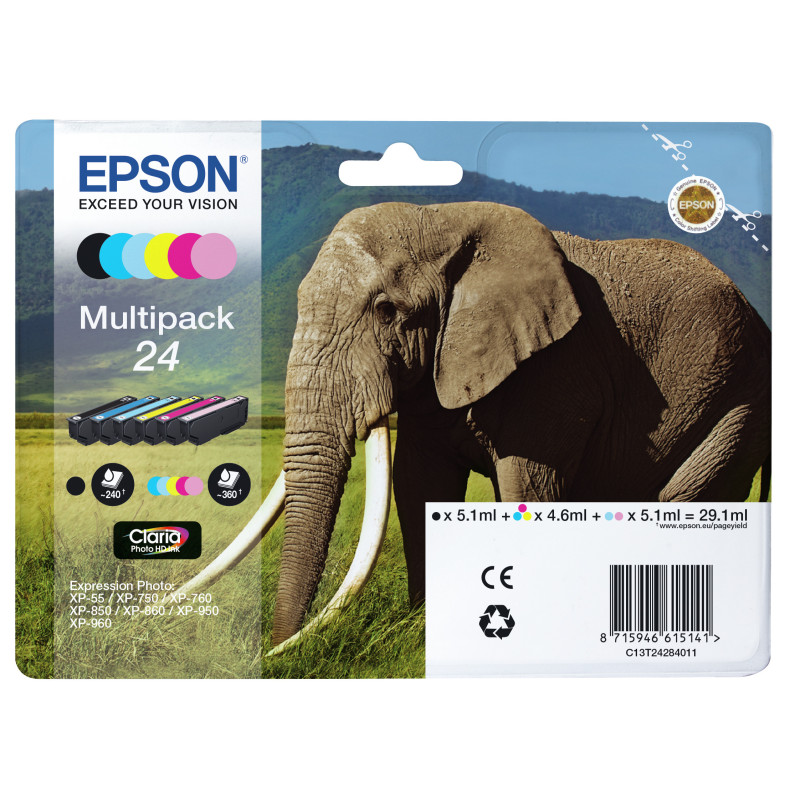 C13T24284020 Epson Claria Photo HD Ink Cartucho Multipack 6 Colores 24 (Alarma Radiofrecuencia)