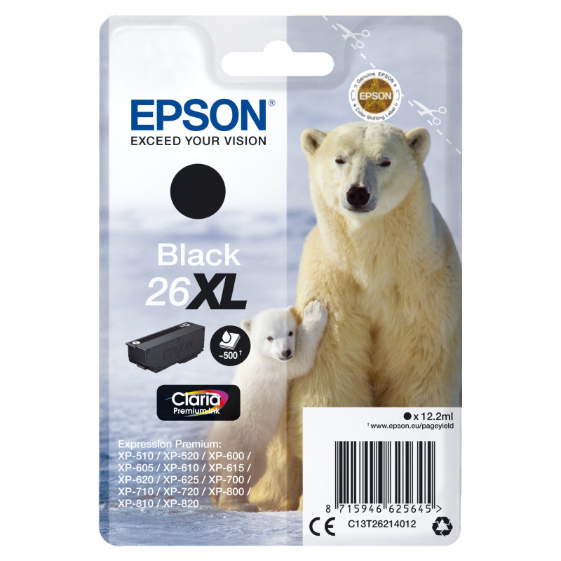 C13T26214022 Epson Claria Premium Cartucho Negro 26XL Alta(Blister + Alarma acustico/Radiofrecuencia)