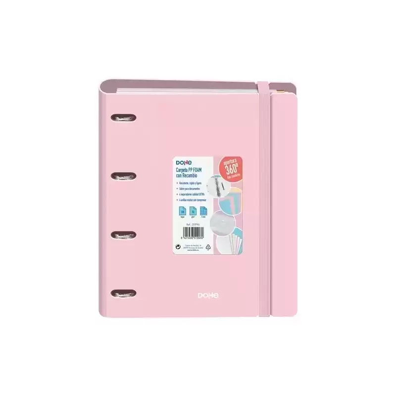 51996 DOHE CARPETA ANILLAS MIXTAS 4X35MM RECAMBIO A4 100H 5X5MM 90GR 4 SEPARADORES POLYFOAM ROSA PASTEL