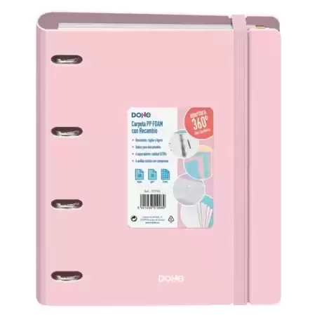 51996 DOHE CARPETA ANILLAS MIXTAS 4X35MM RECAMBIO A4 100H 5X5MM 90GR 4 SEPARADORES POLYFOAM ROSA PASTEL