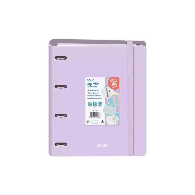 51998 DOHE CARPETA ANILLAS MIXTAS 4X35MM RECAMBIO A4 100H 5X5MM 90GR 4 SEPARADORES POLYFOAM MORADO PASTEL