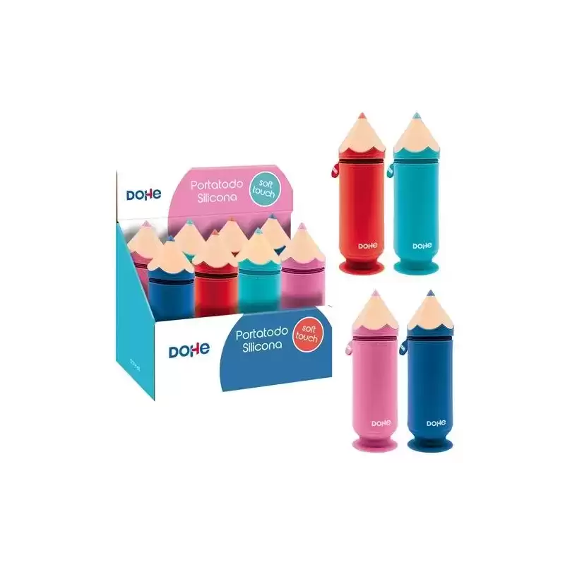 51960 DOHE PORTATODO FORMA DE LÁPIZ DE SILICONA COLORES SURTIDOS EXPOSITOR 8 UD