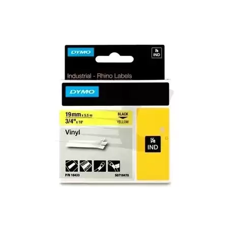 18433 DYMO RHINO CINTA DE ETIQUETAS INDUSTRIAL ADHESIVA ID1-19 - NEGRO SOBRE AMARILLO - 19MMX5´5M NYLON FLEXIBLE (S0718470)