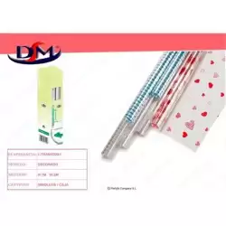 1-TRANSD2X1 DM PAPEL REGALO ROLLO 1X2M TRANSPARENTE DECORADO MOTIVOS BLANCOS