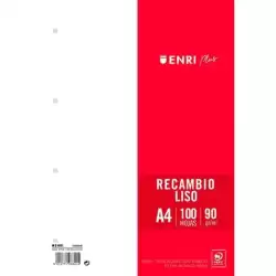 400173992 ENRI RECAMBIO PLUS 100H A4 90GR LISO 4 TALADROS BLANCO