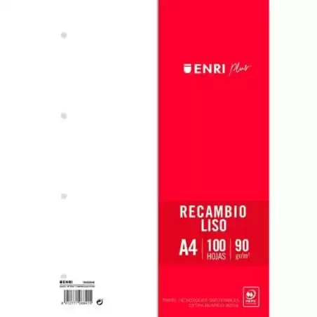 400173992 ENRI RECAMBIO PLUS 100H A4 90GR LISO 4 TALADROS BLANCO