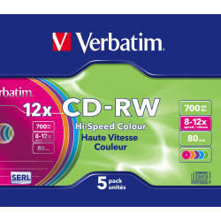 43167 VERBATIM CD-RW 700Mb 8x-10x Slim Colores (Pack 5 Ud)