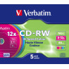 43167 VERBATIM CD-RW 700Mb 8x-10x Slim Colores (Pack 5 Ud)