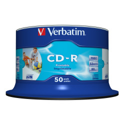43438 VERBATIM CD-R 700Mb 52x Imprimible Inkjet Super Azo(Tarrina 50 unidades)