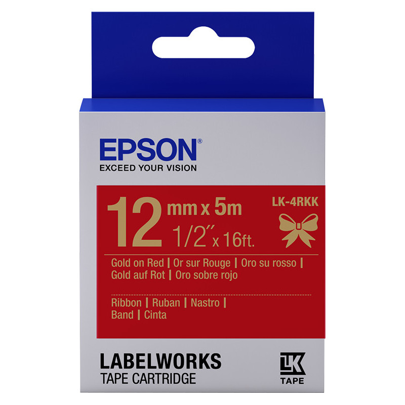 C53S654033 EPSON Cartucho de etiquetas de cinta satinada LK-4RKK oro/rojo de 12 mm (5 m)