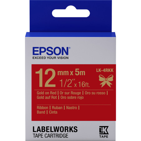 C53S654033 EPSON Cartucho de etiquetas de cinta satinada LK-4RKK oro/rojo de 12 mm (5 m)